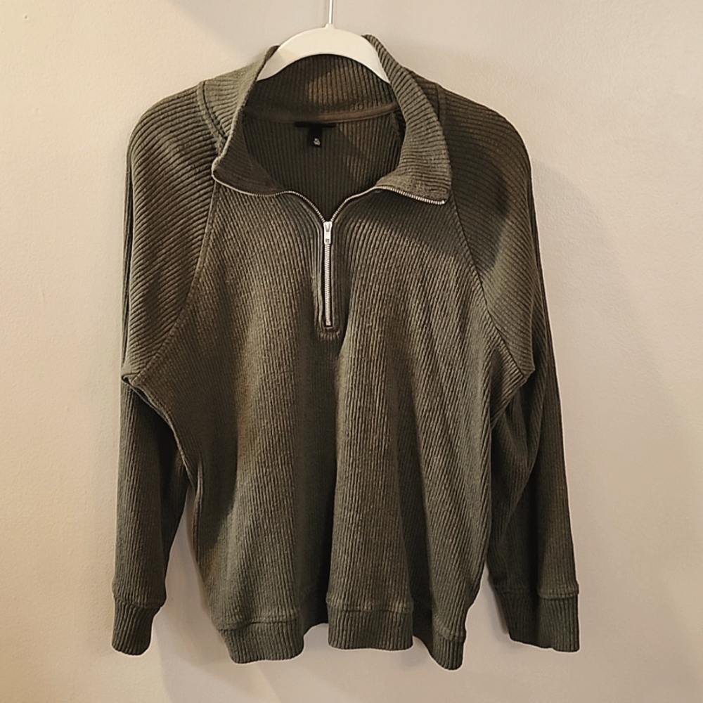 EUC Who What Wear Quarter Zip Ribbed Sweater - Olive Green (XL)
